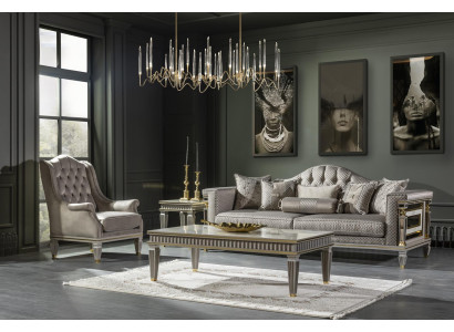 Wohnzimmer Set Grau Sofagarnitur Couchtisch Sessel Elegantes Beistelltisch 4tlg.