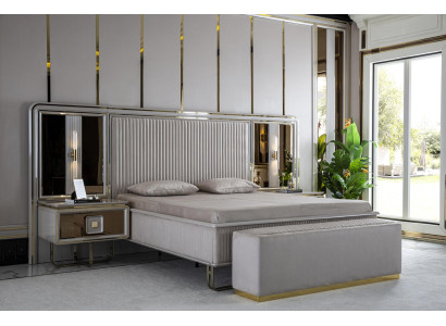 Schlafzimmer Set Weiß Bett Holz 2x Nachttische Modern Hocker Neu 4tlg.