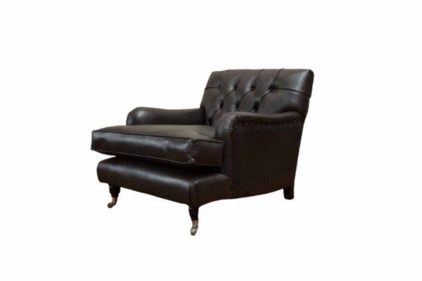 Designer Sessel 1 Sitzer Braun Leder Textil Luxus Sofa Chesterfield Neu