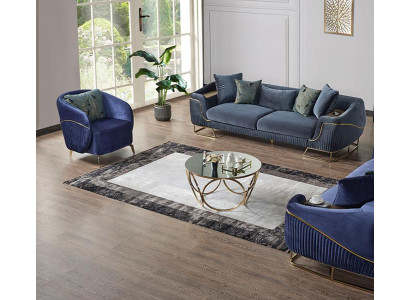 Wohnzimmer Sofagarnitur Blau Dreisitzer Sessel Luxus Couch Set 3 1 Sitzer