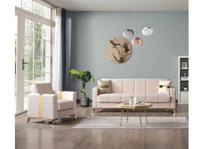 Wohnzimmer Set Sitzgruppe Sofa 3 Sitzer Dreisitzer Sessel Polster Beige Modern