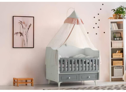 Babybett Stilvoll Zelt Graue Schubladen Modernes Design Komfort Kinderzimmer