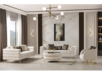 Sofagarnitur 2x 3-Sitzer Sofas Set Design Sofa Polster Modern Sessel Beige