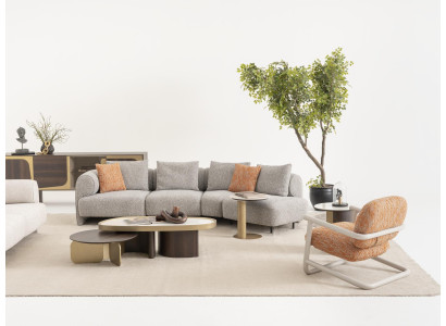 Wohnzimmer Set Grau Stoff Holz Modern