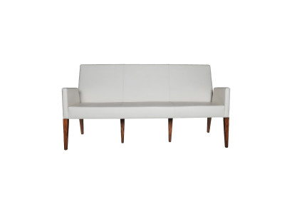 Weißer Leder Dreisitzer Wohnzimmer Loungecouch Edles Holzgestell