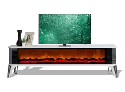 Weiß-silberner TV-Schränk mit Kamin luxuriöse TV-Möbel