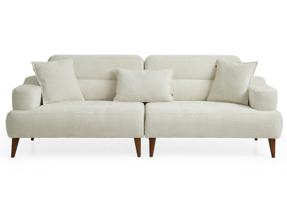 Weiße Polstercouch Designer Holzfüße Wohnzimmer Textil 3-er Sofa